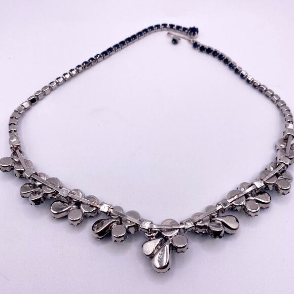 Weiss Stunning Vintage AB Royal Blue Rhinestones Necklace 16” - Picture 6 of 7